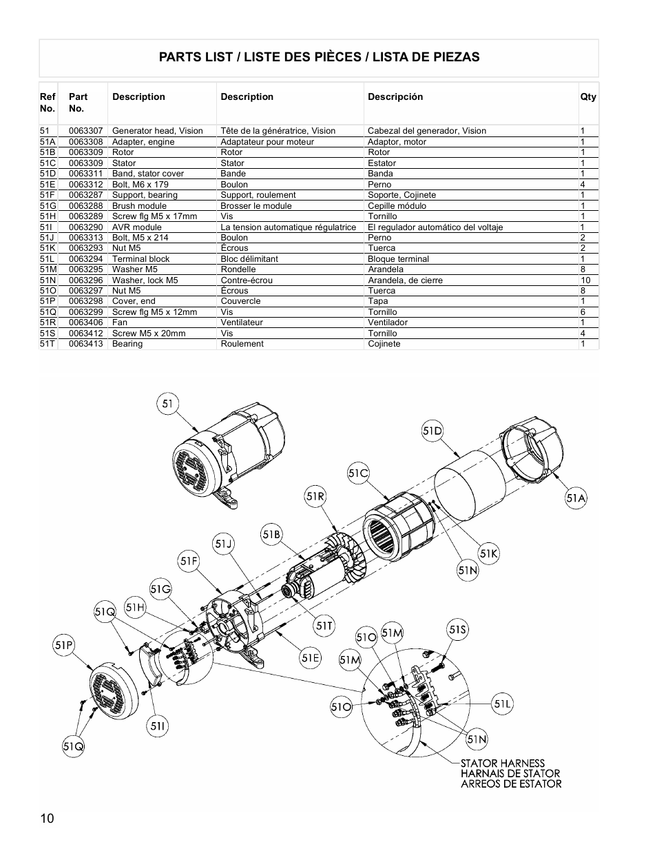 Parts list / liste des pièces / lista de piezas | Powermate PM0116000 User Manual | Page 10 / 12