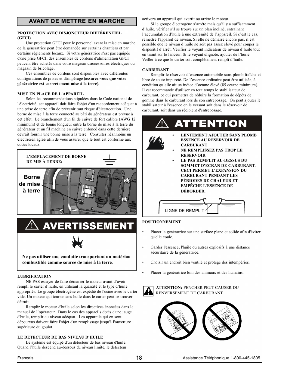 Avant de mettre en marche, Borne de mise à terre | Powermate PM0123250.03 User Manual | Page 18 / 40