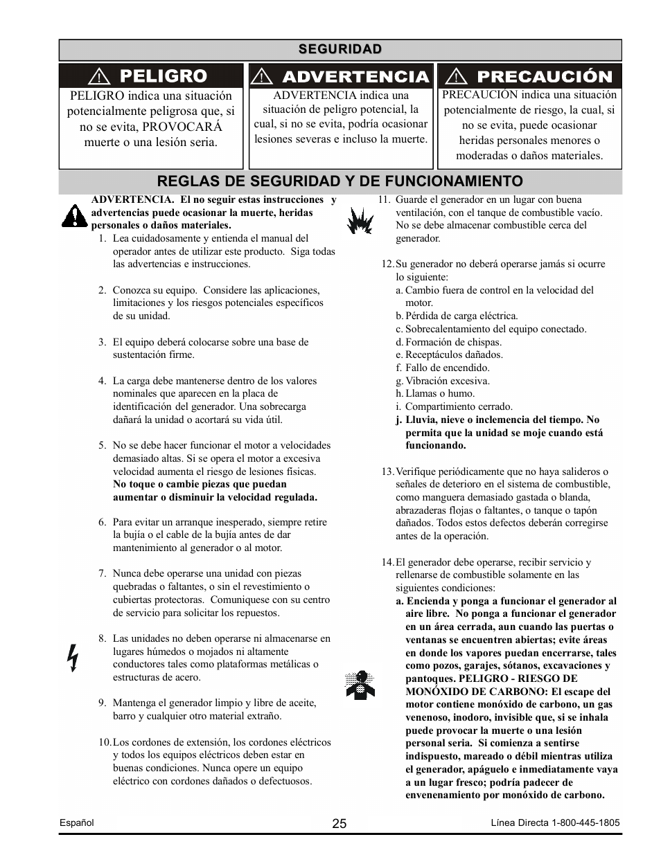 Reglas de seguridad y de funcionamiento | Powermate PM0123250.03 User Manual | Page 25 / 40