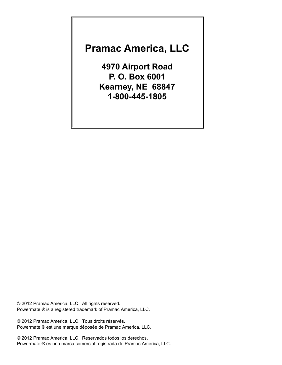 Pramac america, llc | Powermate PM0126000 User Manual | Page 12 / 12