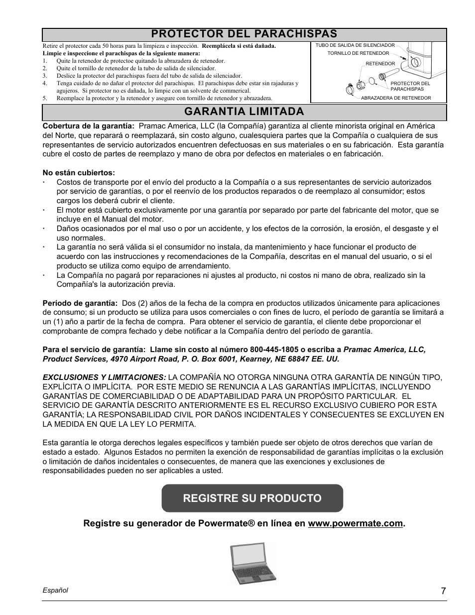 Garantia, Garantia limit limit ada ada registre su producto, Protect | Protect or del or del p p arachisp arachisp as as | Powermate PM0126000 User Manual | Page 7 / 12