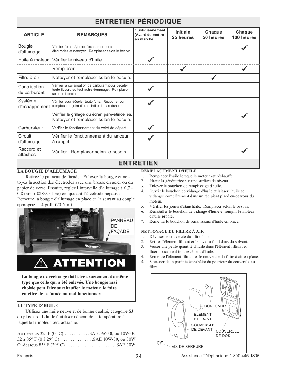 Entretien, Entretien périodique | Powermate PM0133250 User Manual | Page 34 / 64