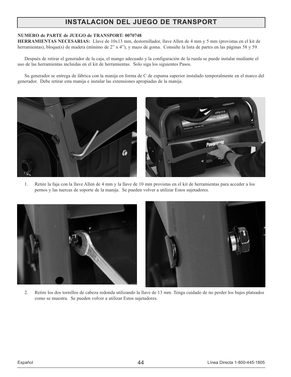 Instalacion del juego de transport | Powermate PM0133250 User Manual | Page 44 / 64