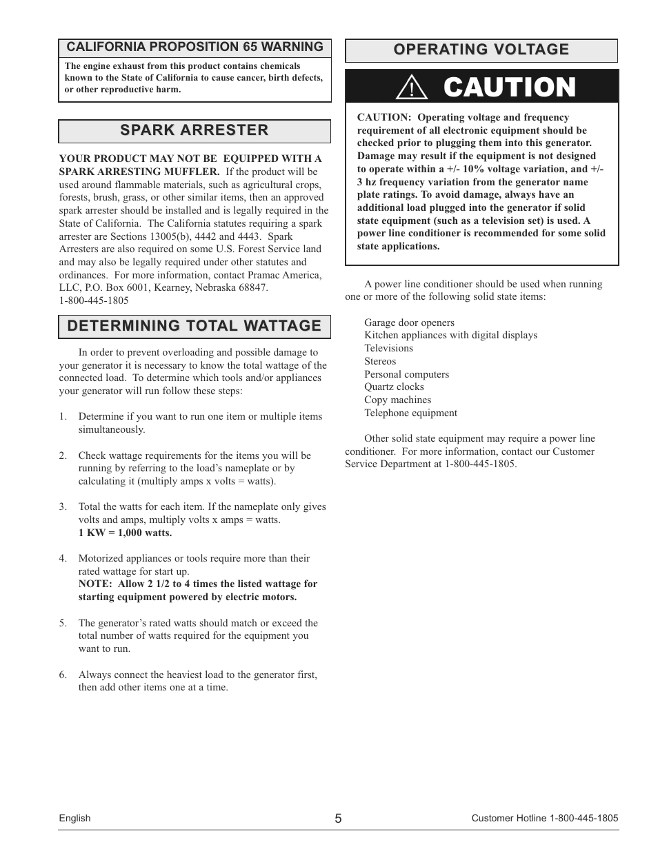 Spark arrester, Operating voltage | Powermate PM0133250 User Manual | Page 5 / 64
