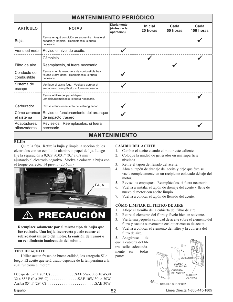 Mantenimiento, Mantenimiento periódico | Powermate PM0133250 User Manual | Page 52 / 64