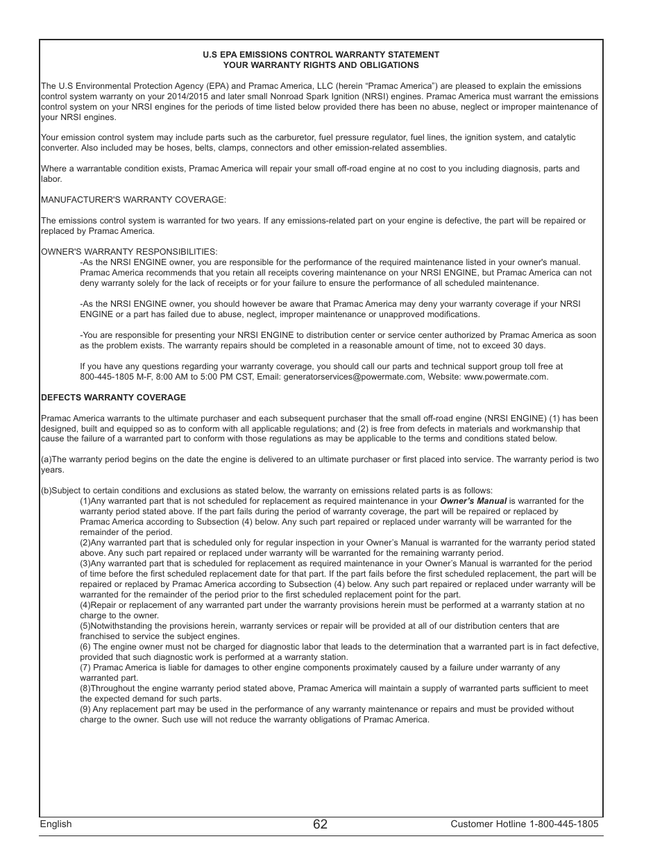 Powermate PM0133250 User Manual | Page 62 / 64