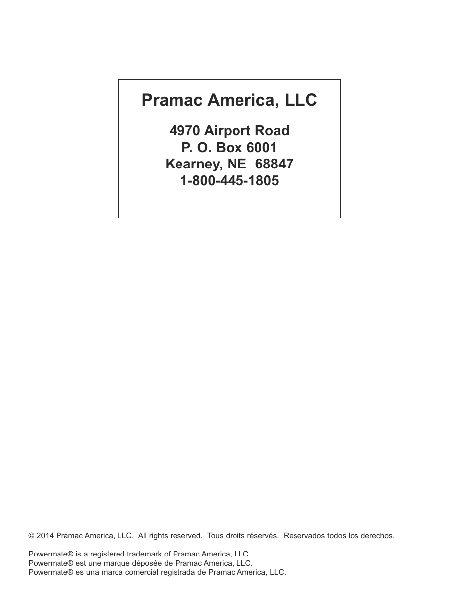 Pramac america, llc | Powermate PM0133250 User Manual | Page 64 / 64