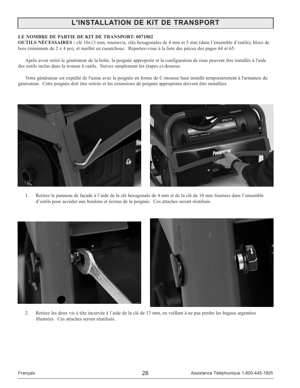 L'installation de kit de transport | Powermate PM0135500 User Manual | Page 28 / 72