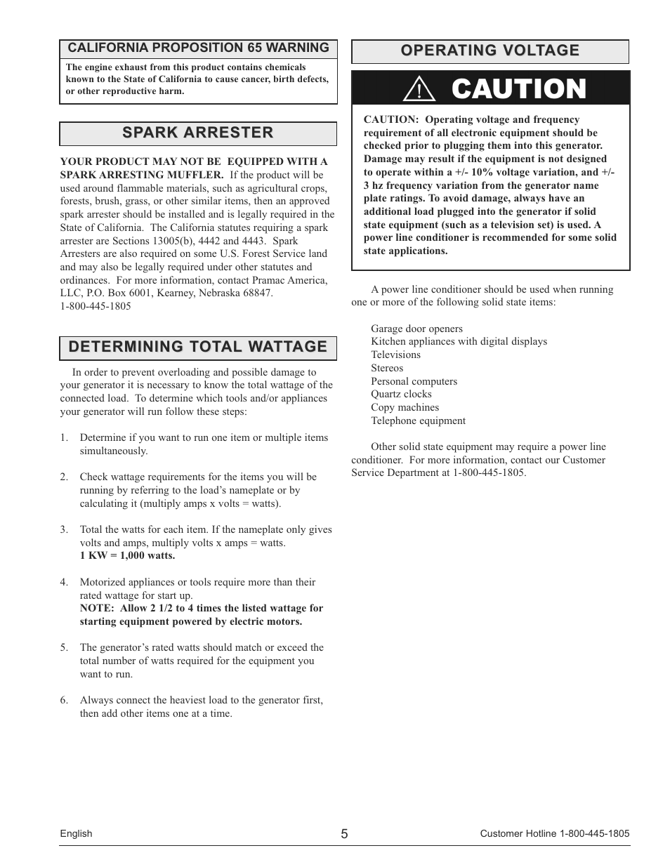Spark arrester, Operating voltage | Powermate PM0135500 User Manual | Page 5 / 72
