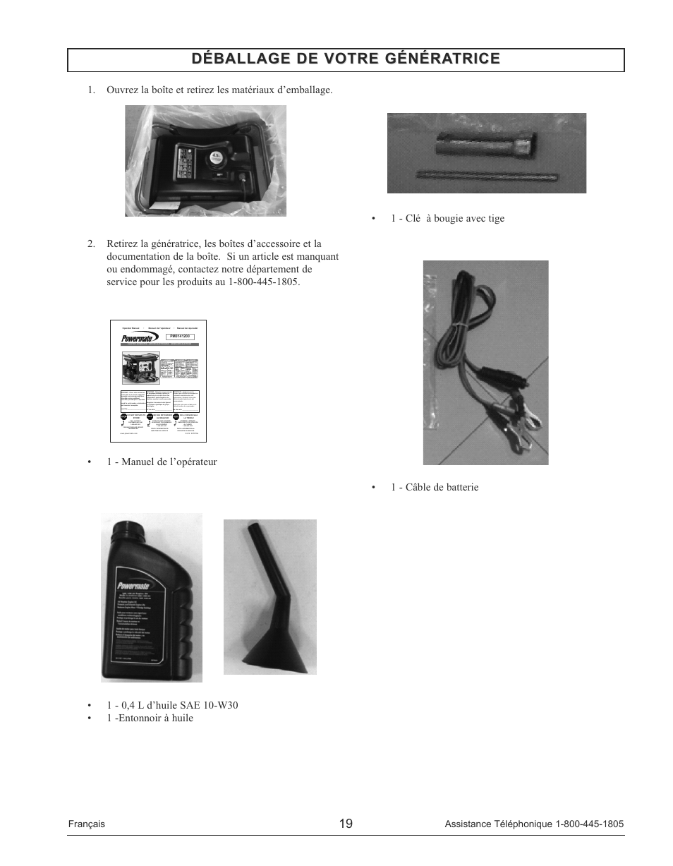 Déballage de votre génératrice | Powermate PM0141200 User Manual | Page 19 / 48
