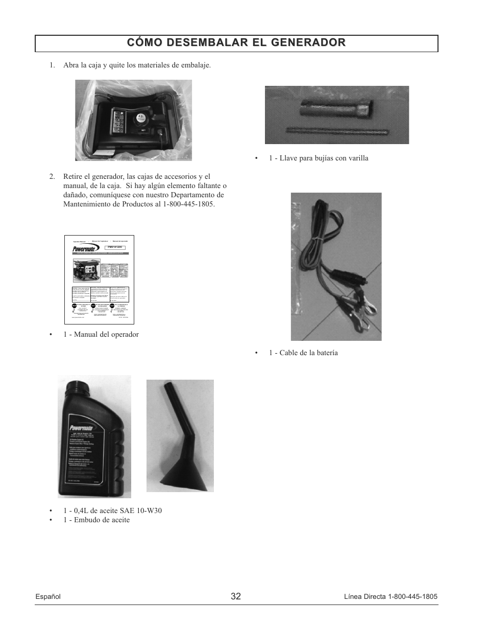 Cómo desembalar el generador | Powermate PM0141200 User Manual | Page 32 / 48