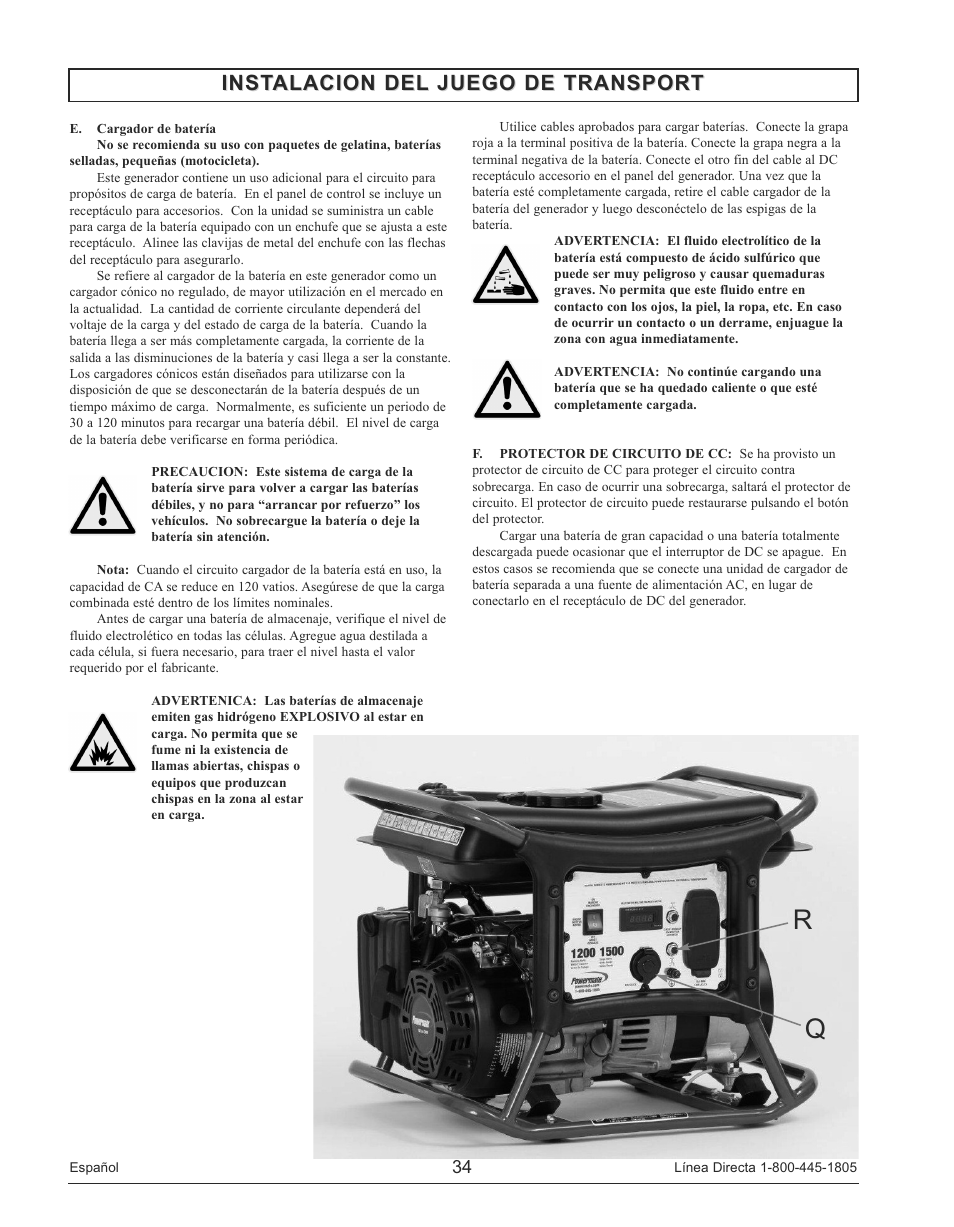 Instalacion del juego de transport | Powermate PM0141200 User Manual | Page 34 / 48