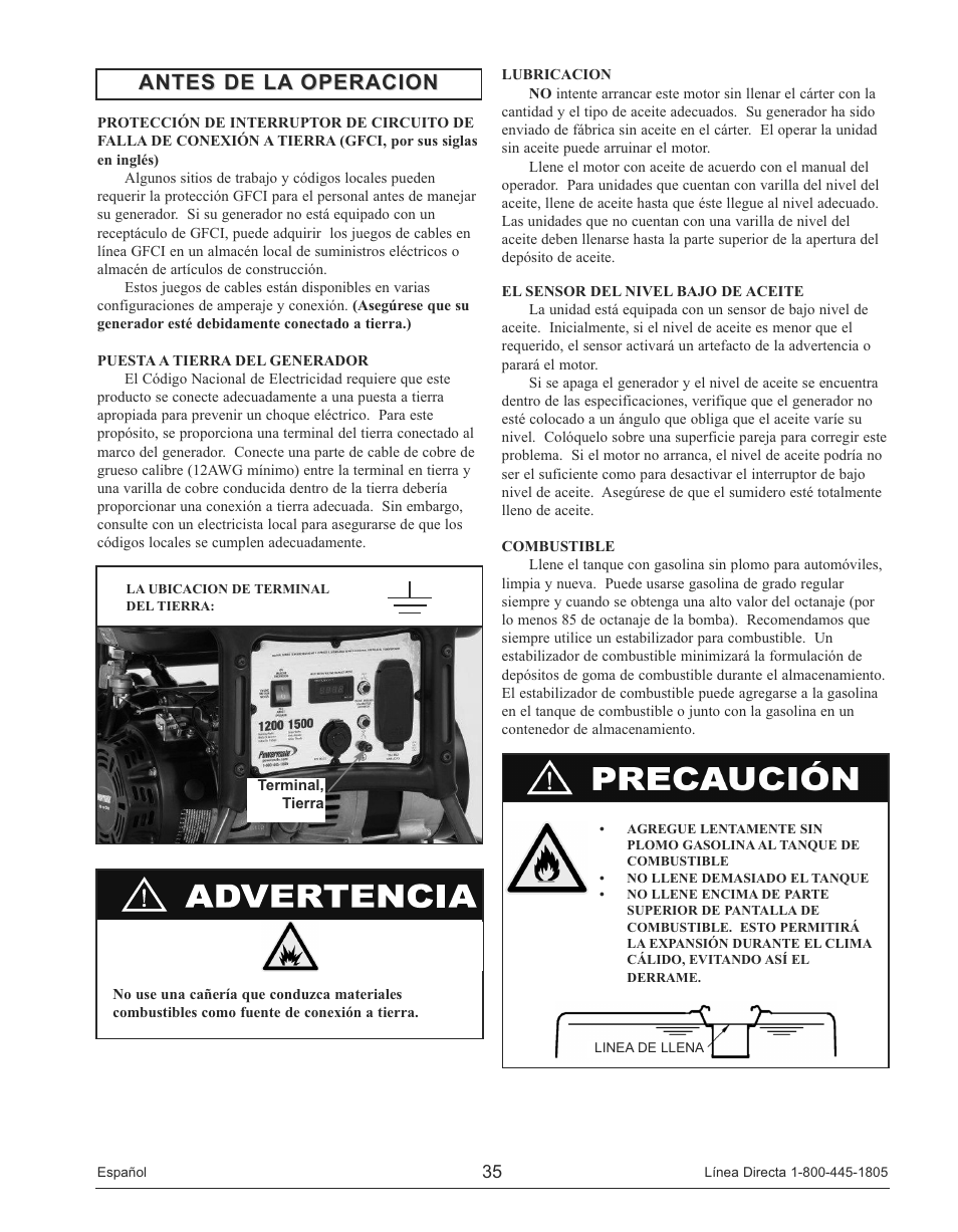 Antes de la operacion | Powermate PM0141200 User Manual | Page 35 / 48