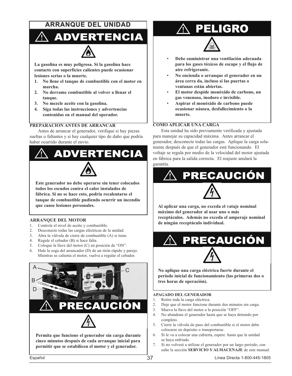 Arranque del unidad | Powermate PM0141200 User Manual | Page 37 / 48