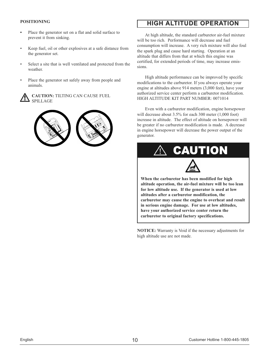 High altitude operation | Powermate PM0143250 User Manual | Page 10 / 48