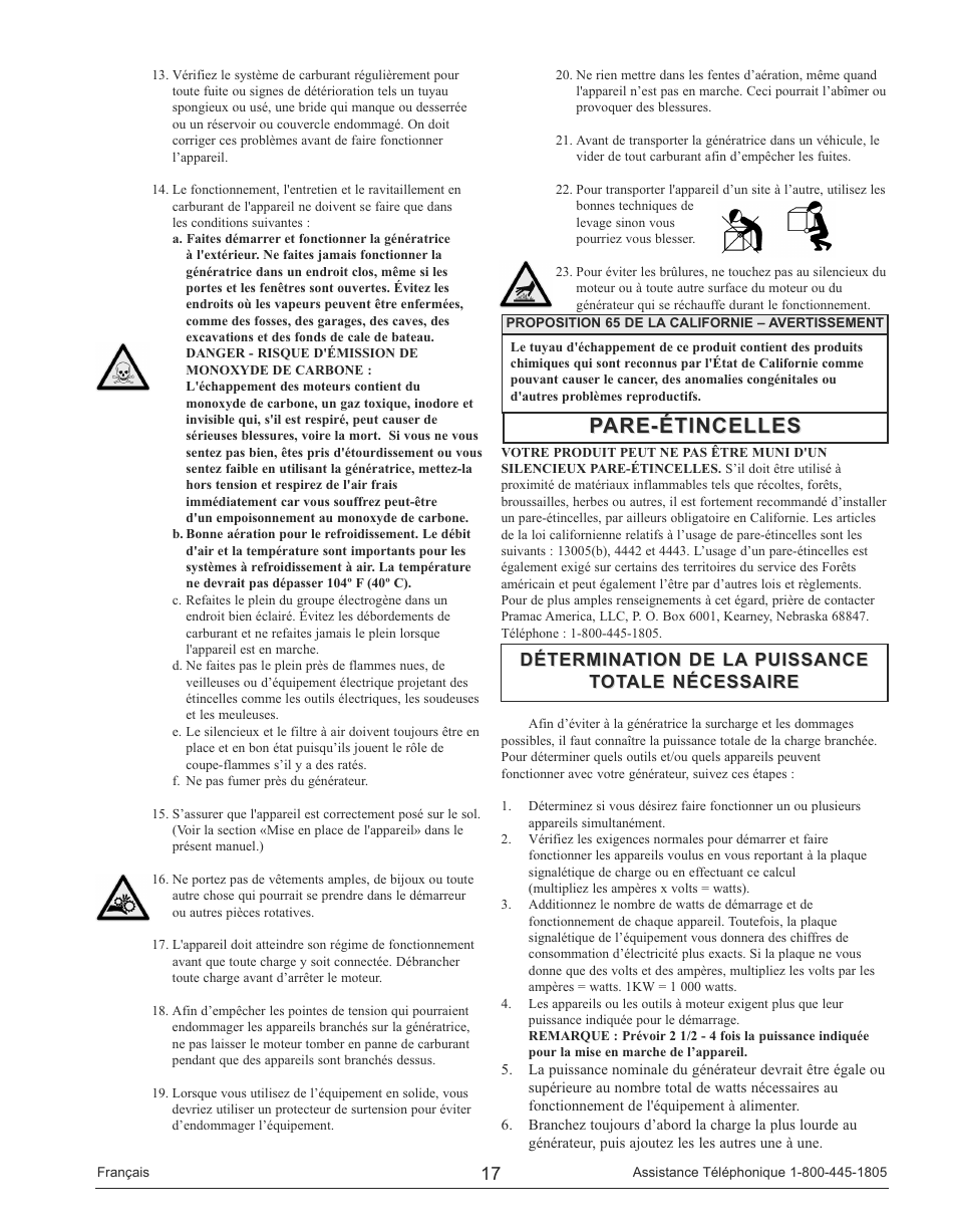 Pare-étincelles, Détermination de la puissance | Powermate PM0143250 User Manual | Page 17 / 48