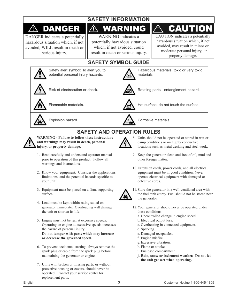 Safety and operation rules | Powermate PM0143250 User Manual | Page 3 / 48