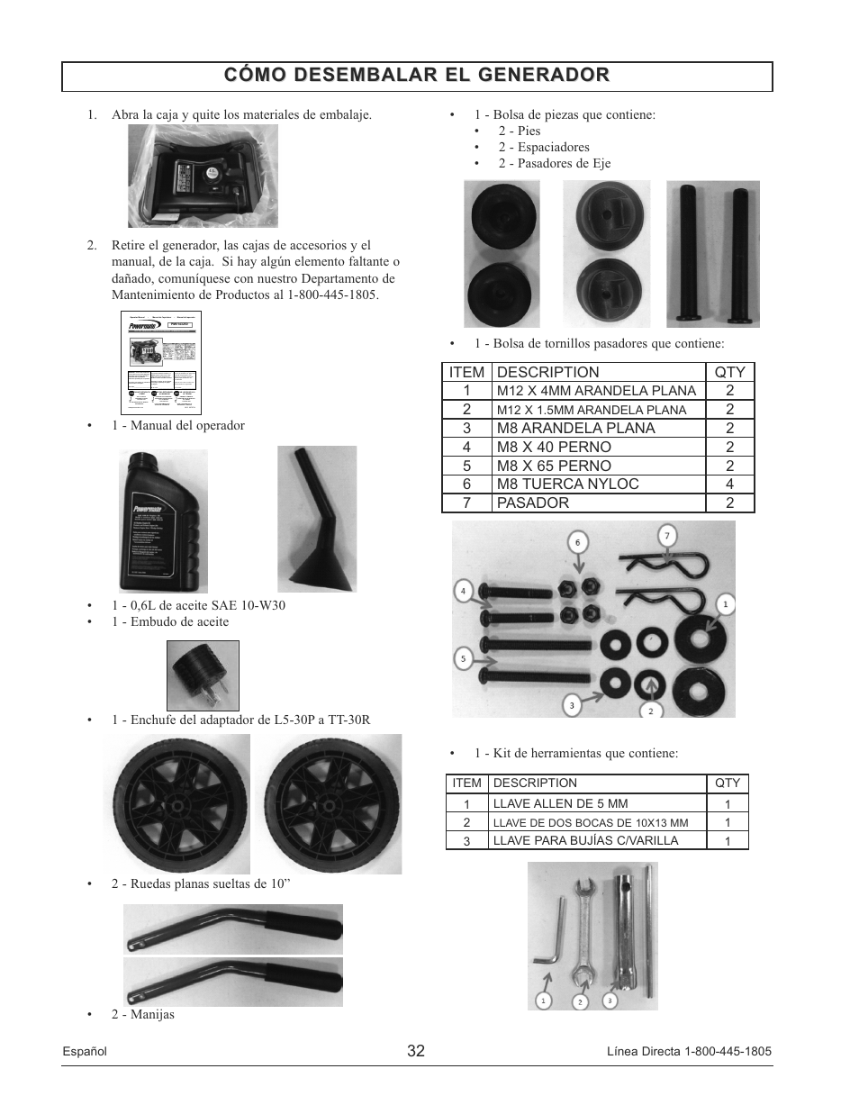 Cómo desembalar el generador | Powermate PM0143250 User Manual | Page 32 / 48