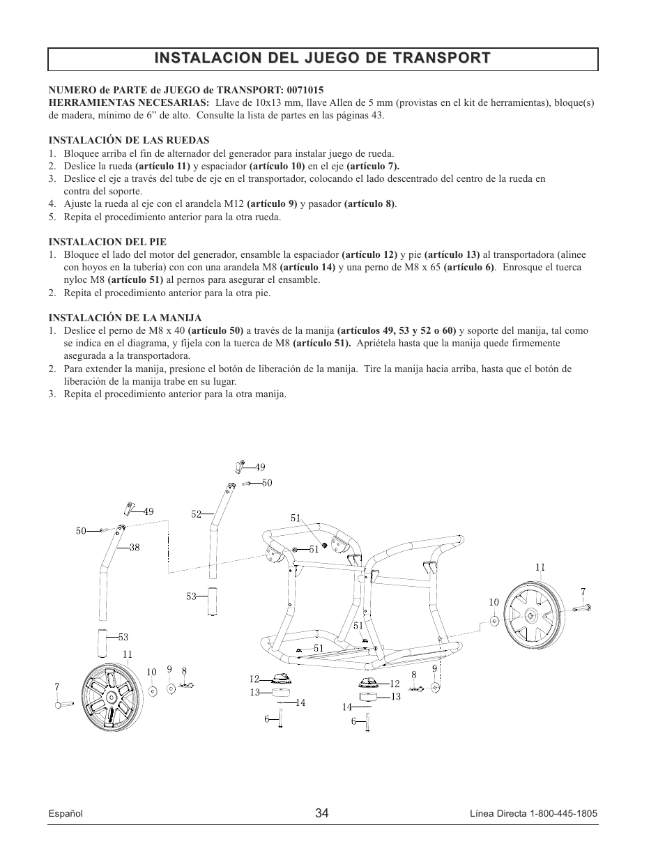 Instalacion del juego de transport | Powermate PM0143250 User Manual | Page 34 / 48