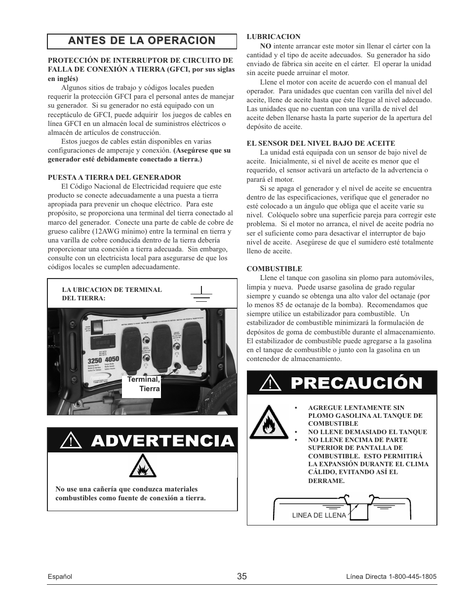Antes de la operacion | Powermate PM0143250 User Manual | Page 35 / 48