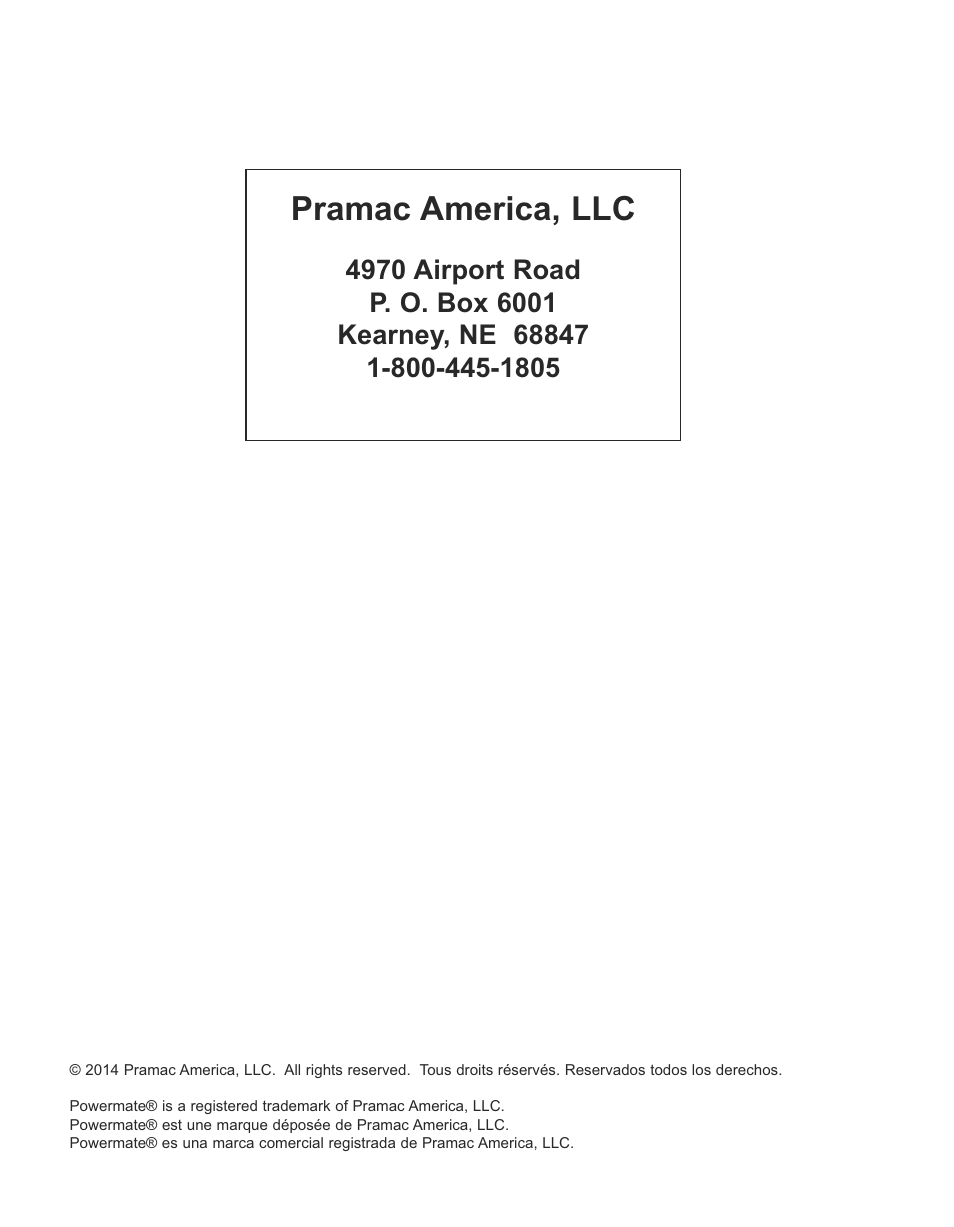 Pramac america, llc | Powermate PM0143250 User Manual | Page 48 / 48