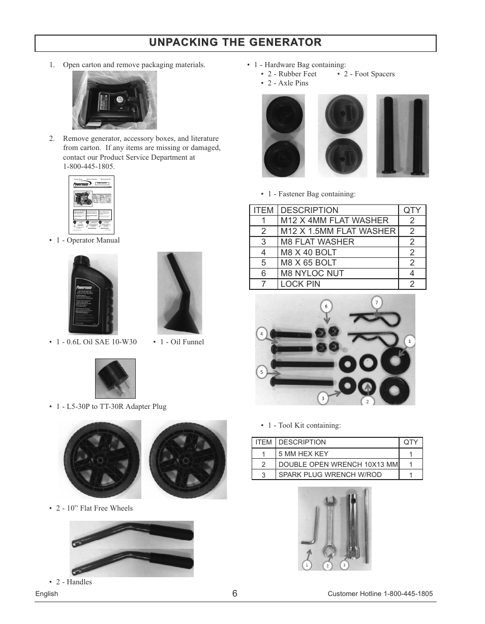 Unpacking the generator | Powermate PM0143250 User Manual | Page 6 / 48