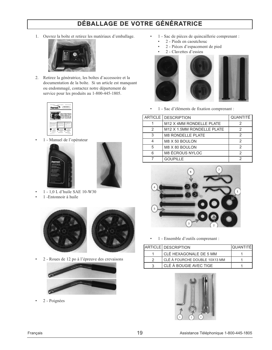 Déballage de votre génératrice | Powermate PM0145500 User Manual | Page 19 / 48