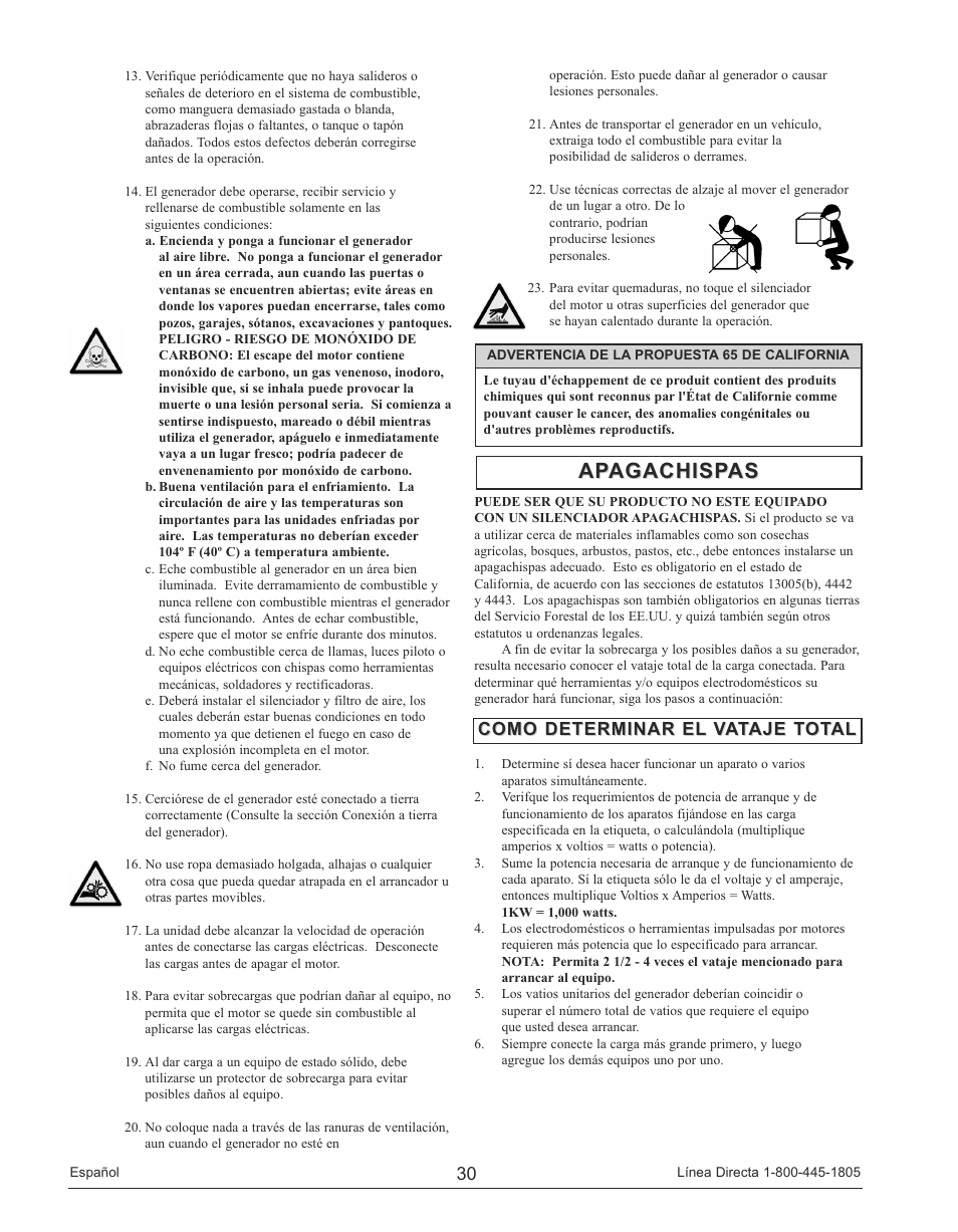 Apagachispas, Como determinar el vataje total | Powermate PM0145500 User Manual | Page 30 / 48