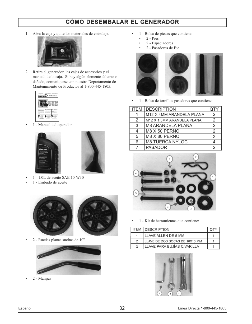 Cómo desembalar el generador | Powermate PM0145500 User Manual | Page 32 / 48