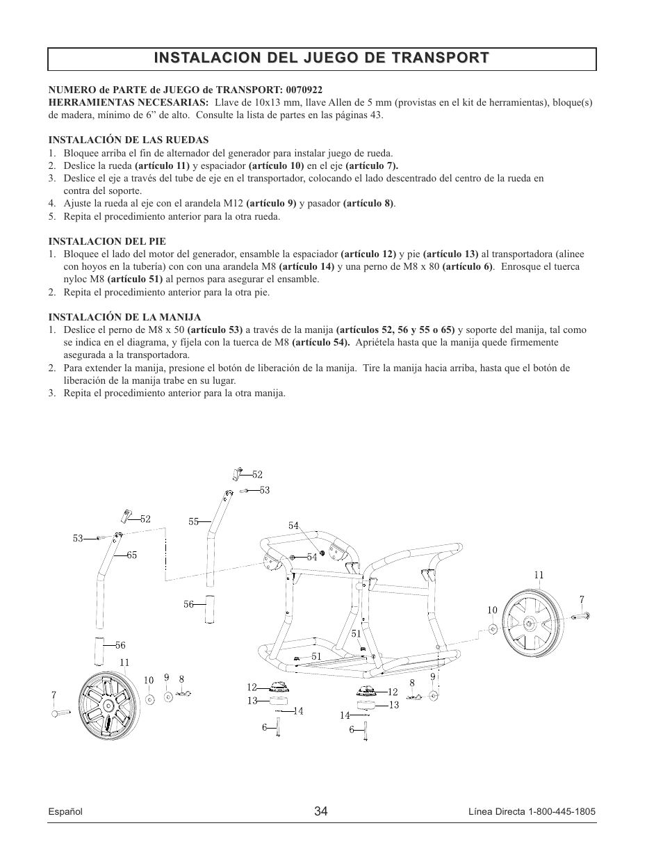 Instalacion del juego de transport | Powermate PM0145500 User Manual | Page 34 / 48