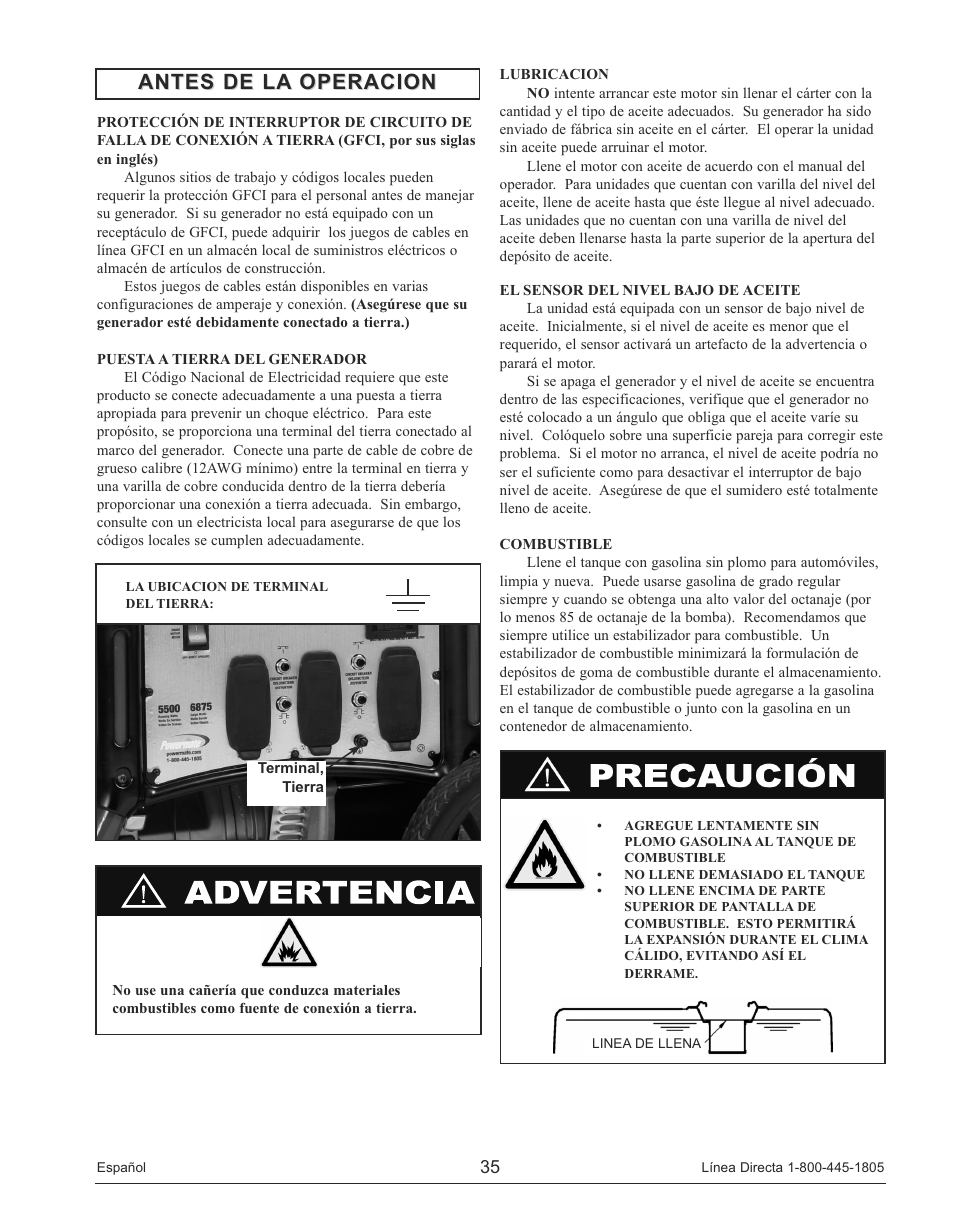 Antes de la operacion | Powermate PM0145500 User Manual | Page 35 / 48
