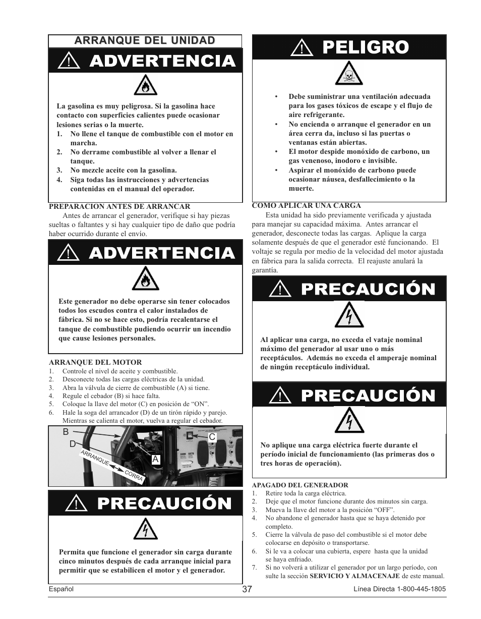 Arranque del unidad, Da c b | Powermate PM0145500 User Manual | Page 37 / 48