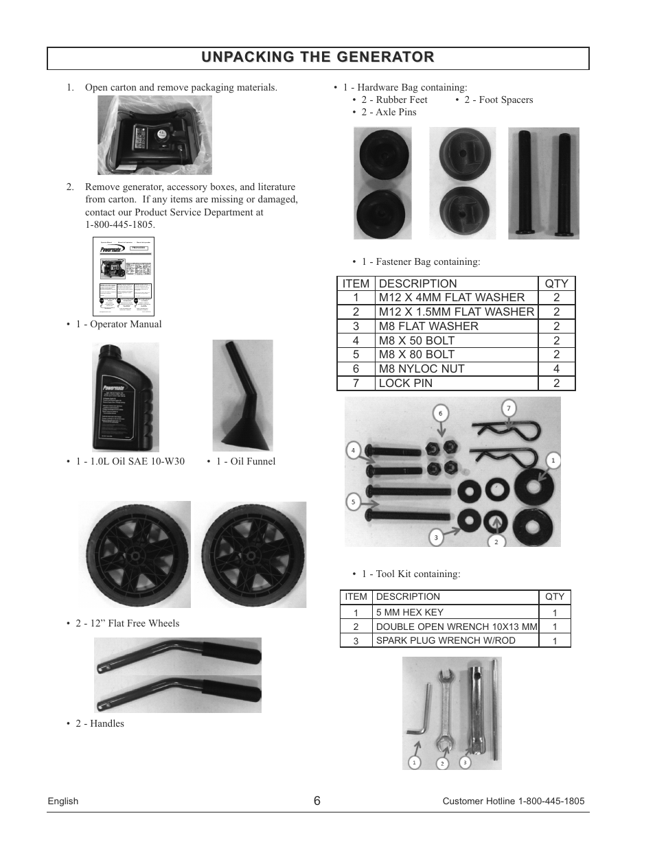 Unpacking the generator | Powermate PM0145500 User Manual | Page 6 / 48