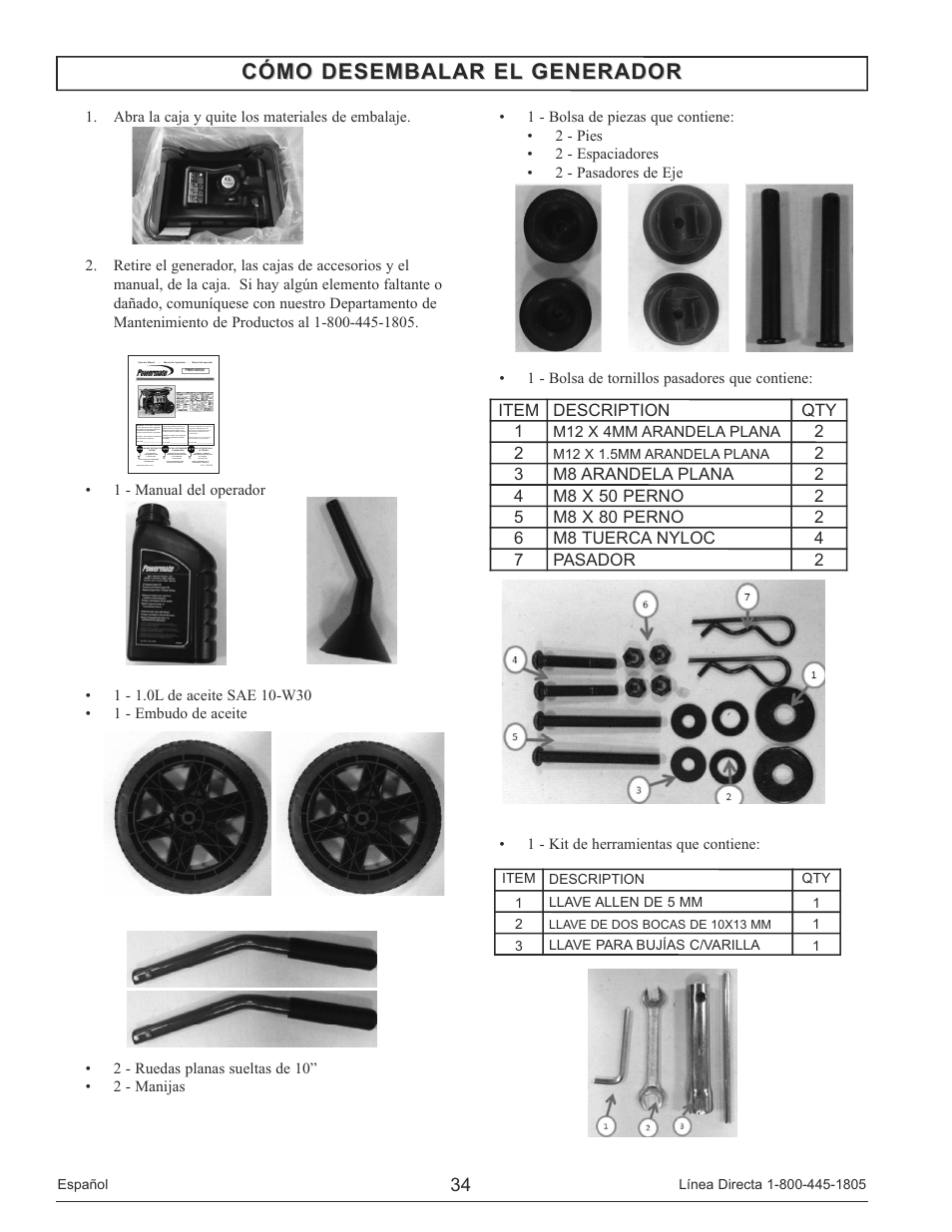 Cómo desembalar el generador | Powermate PM0146500.01 User Manual | Page 34 / 52