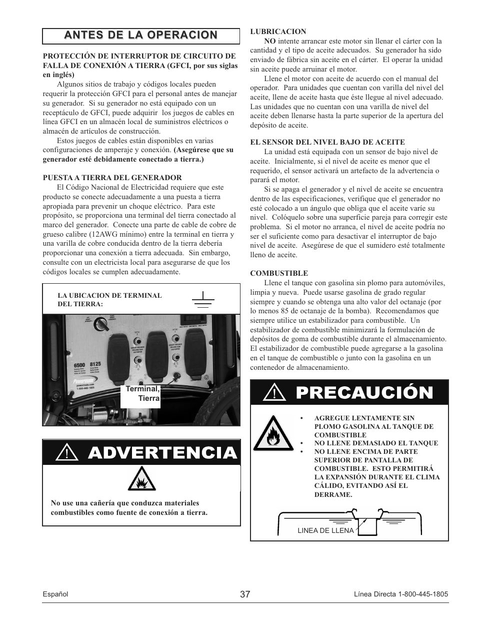 Antes de la operacion | Powermate PM0146500.01 User Manual | Page 37 / 52