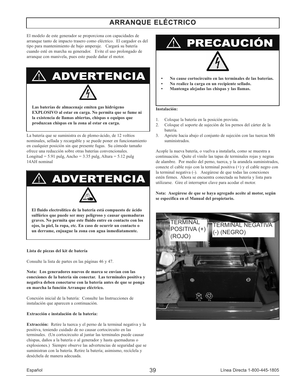 Arranque eléctrico | Powermate PM0146500.01 User Manual | Page 39 / 52