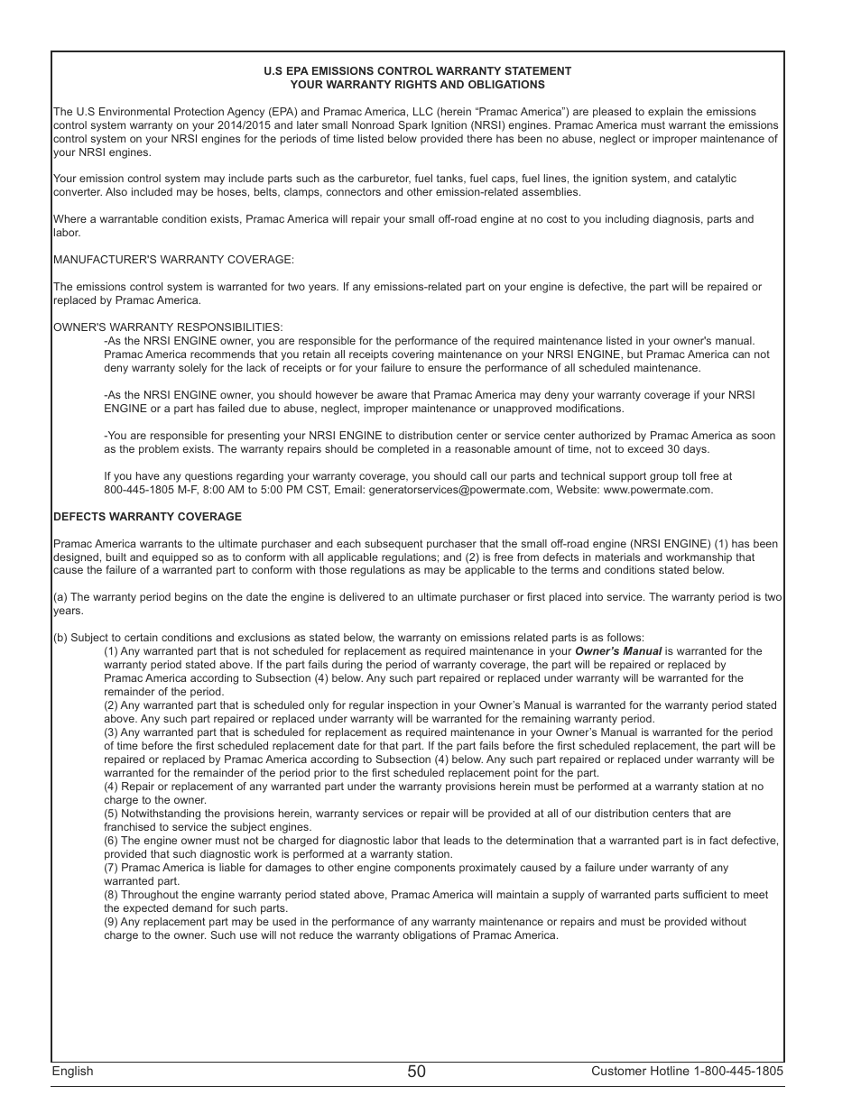 Powermate PM0146500.01 User Manual | Page 50 / 52