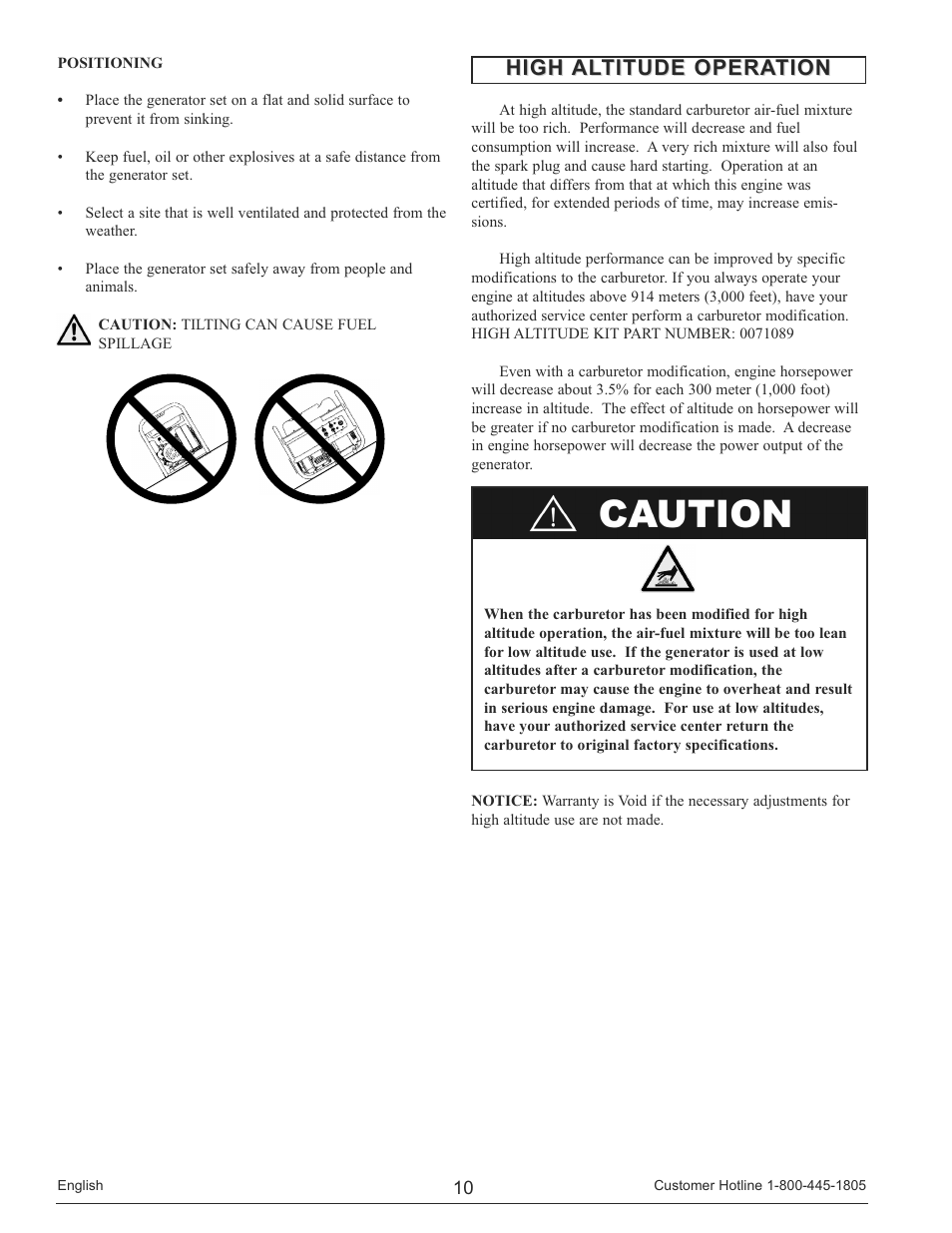 High altitude operation | Powermate PM0148000 User Manual | Page 10 / 52