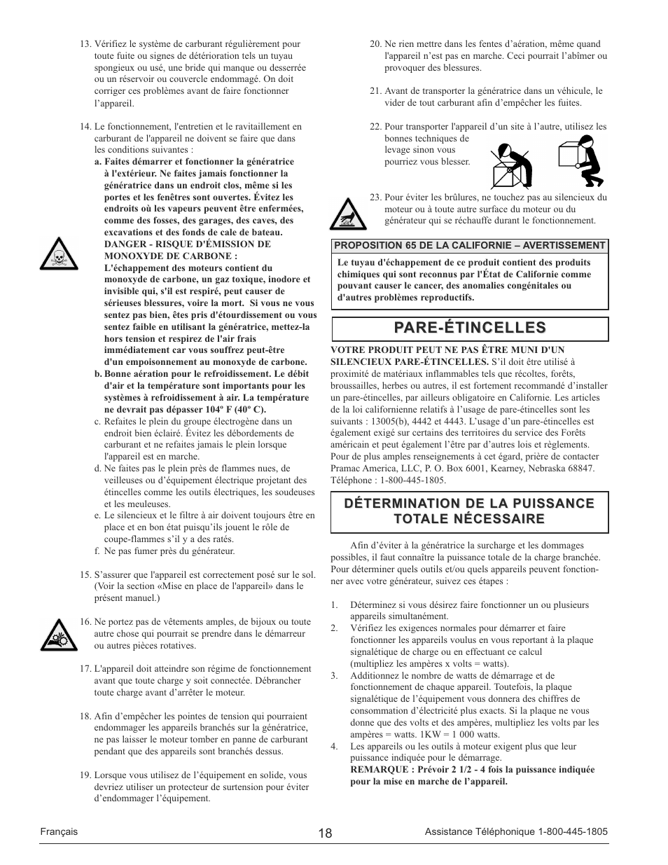 Pare-étincelles, Détermination de la puissance | Powermate PM0148000 User Manual | Page 18 / 52