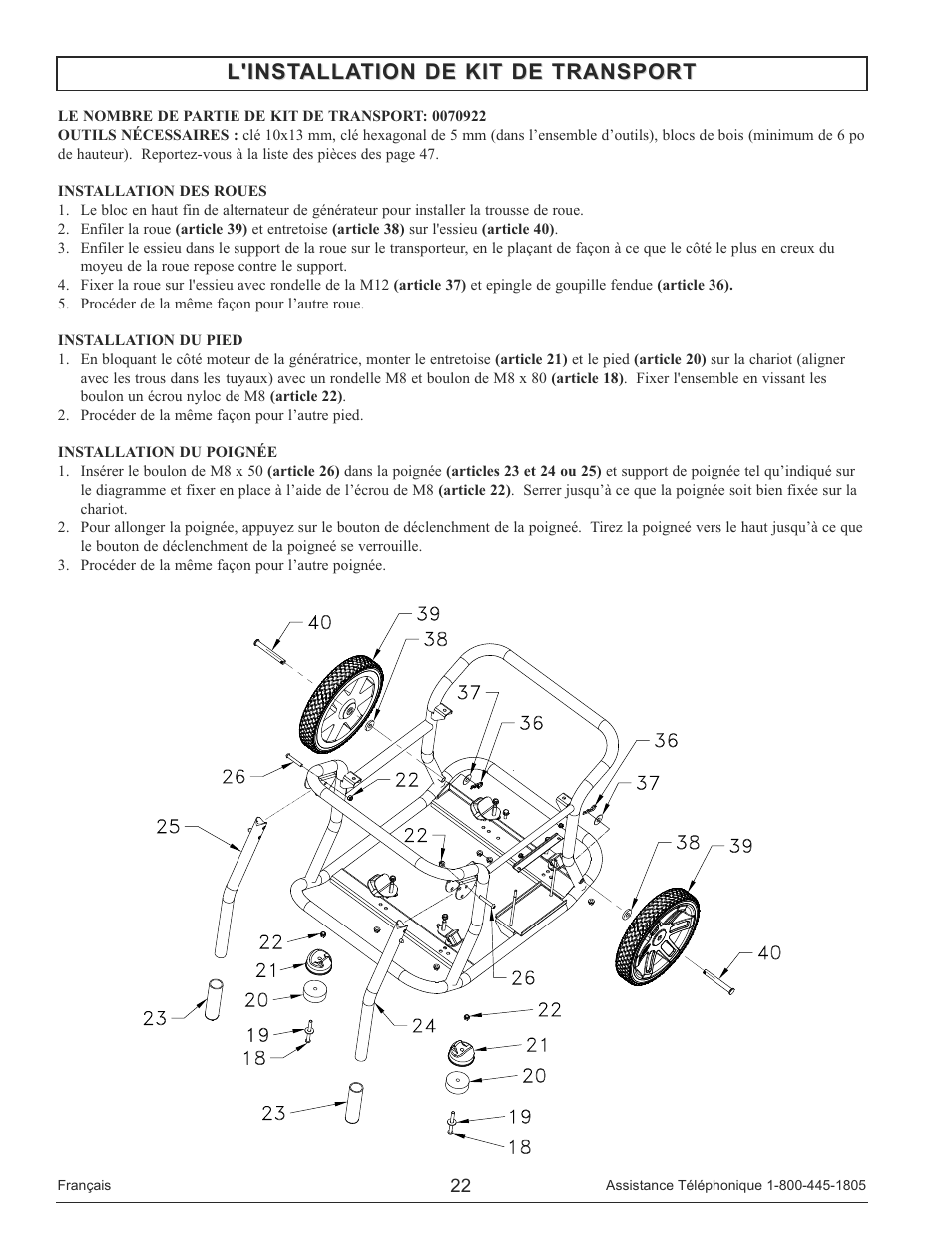 L'installation de kit de transport | Powermate PM0148000 User Manual | Page 22 / 52
