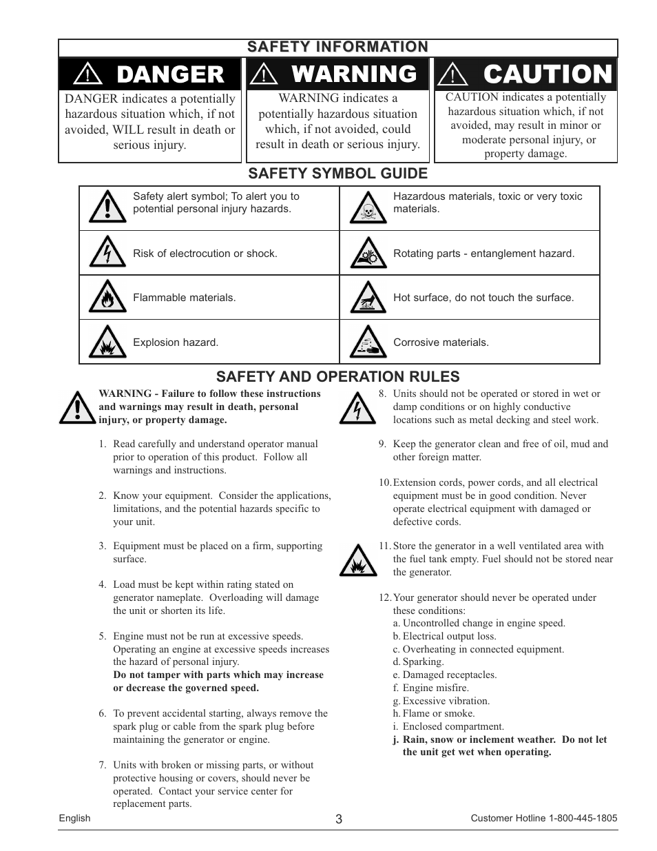 Safety and operation rules | Powermate PM0148000 User Manual | Page 3 / 52