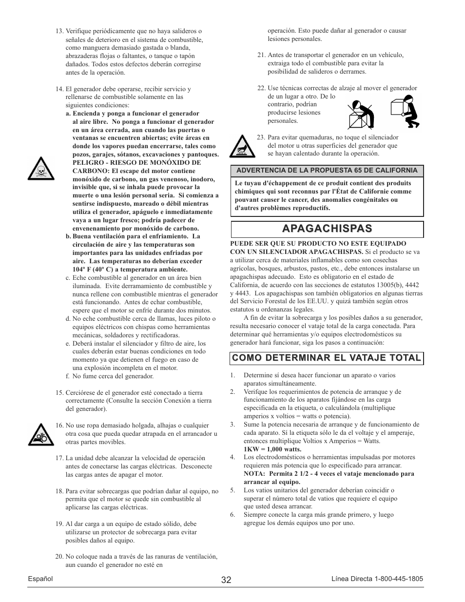 Apagachispas, Como determinar el vataje total | Powermate PM0148000 User Manual | Page 32 / 52