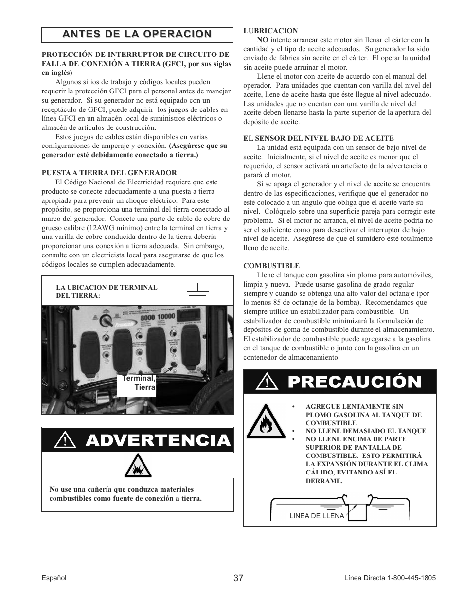 Antes de la operacion | Powermate PM0148000 User Manual | Page 37 / 52