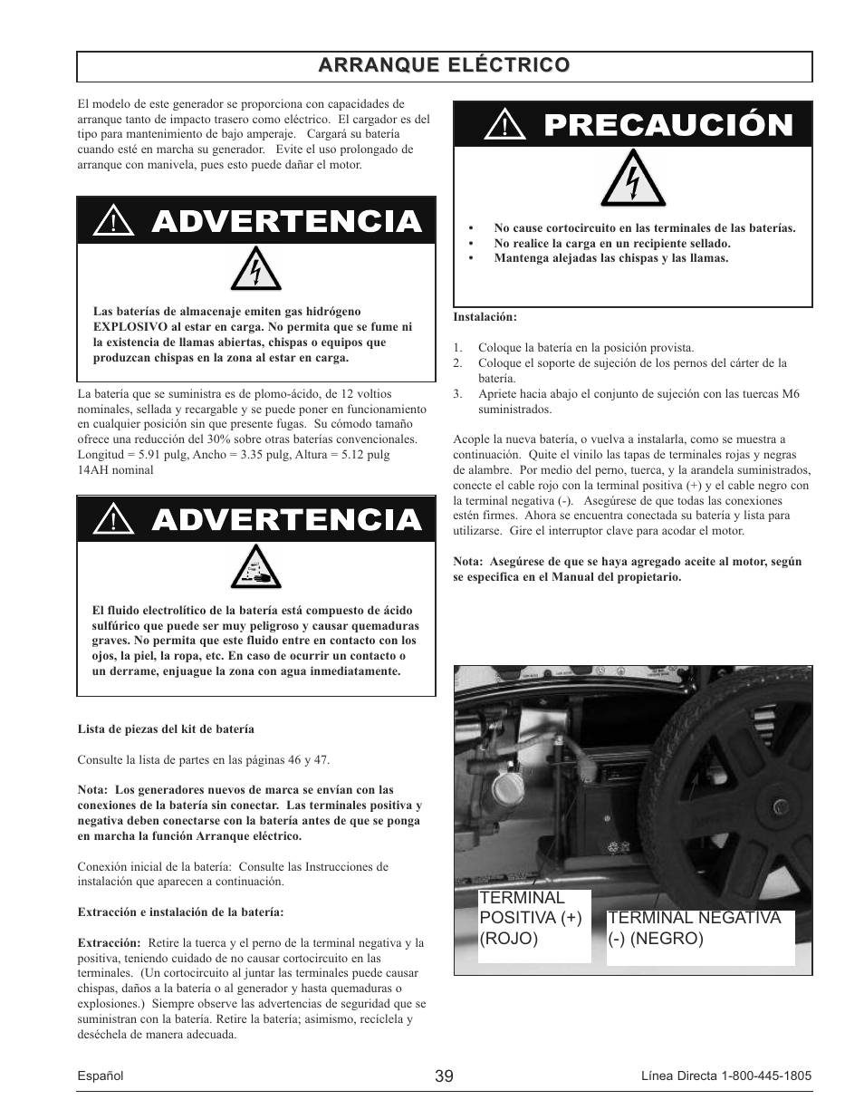 Arranque eléctrico | Powermate PM0148000 User Manual | Page 39 / 52