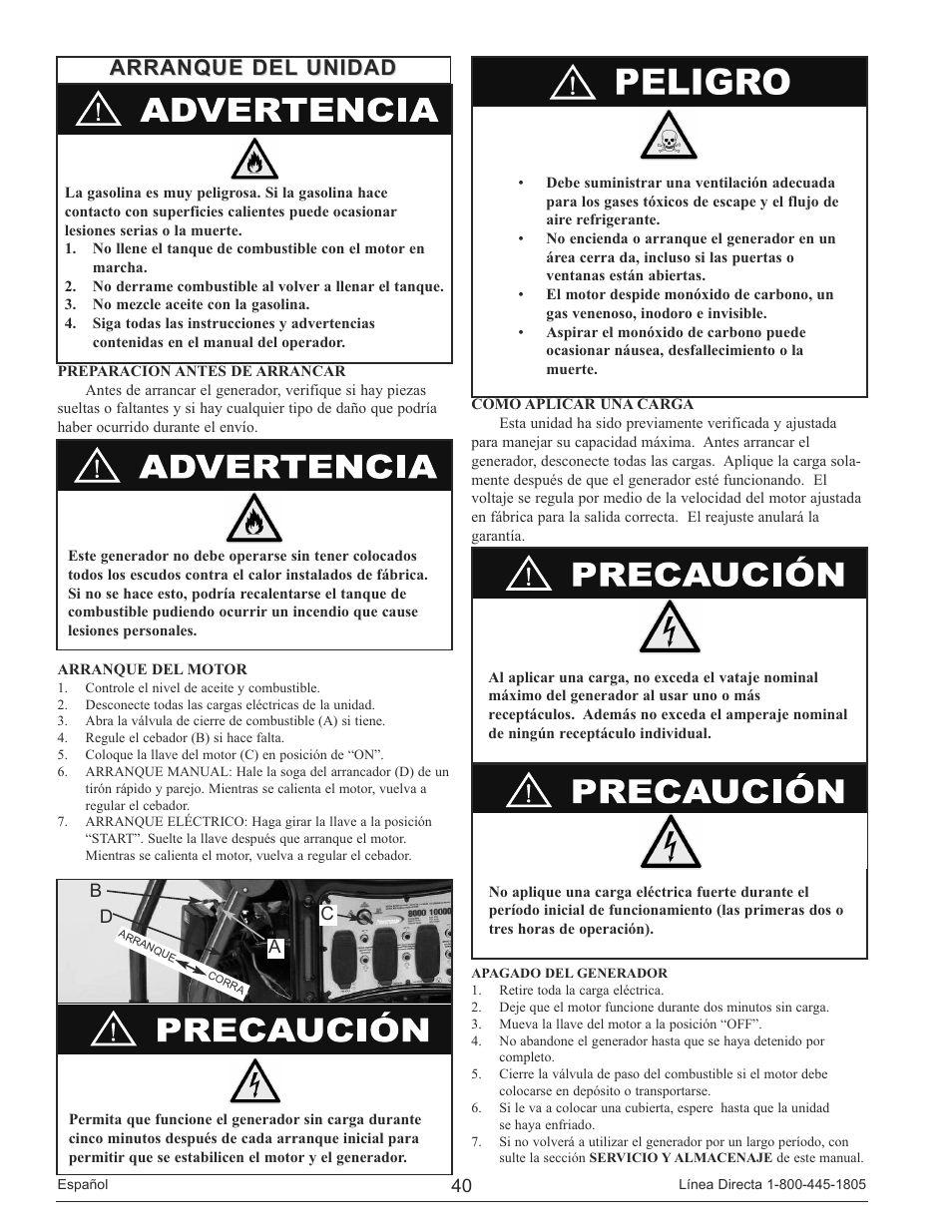 Arranque del unidad | Powermate PM0148000 User Manual | Page 40 / 52