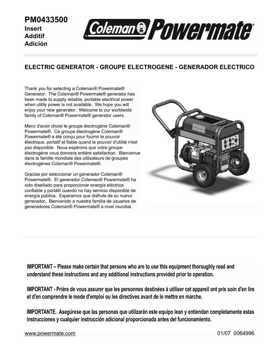 Powermate PM0433500 User Manual | 12 pages