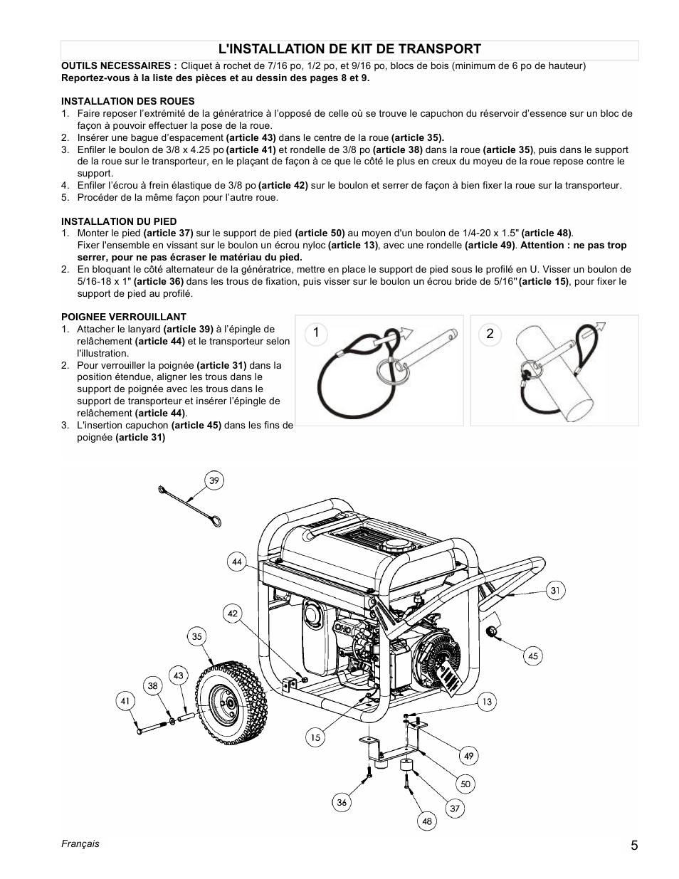 L'installation de kit de transport 2 1 | Powermate PM0433500 User Manual | Page 5 / 12