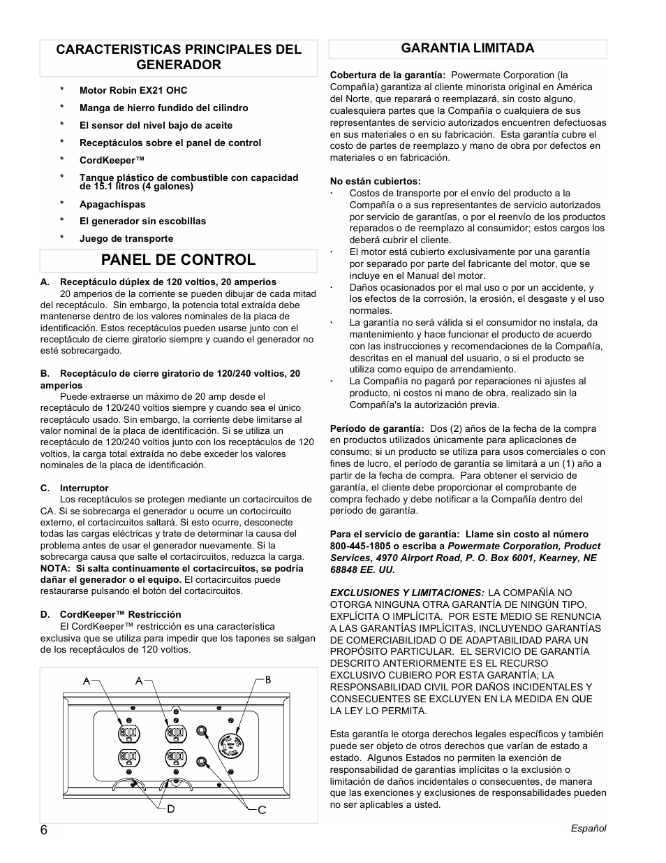 Panel de control | Powermate PM0433500 User Manual | Page 6 / 12