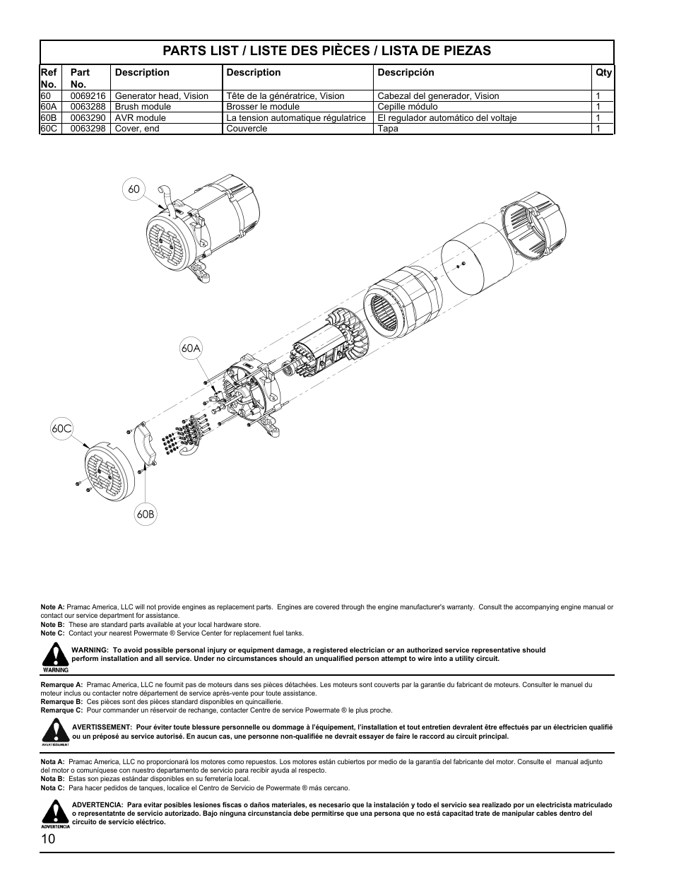 10 parts list / liste des pièces / lista de piezas | Powermate PM0435005.02 User Manual | Page 10 / 12