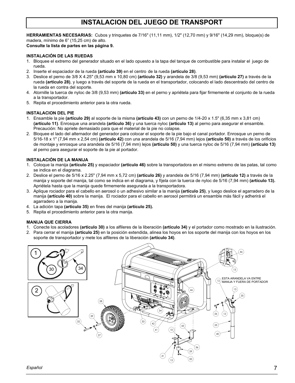 Instalacion del juego de transport | Powermate PM0435005.02 User Manual | Page 7 / 12
